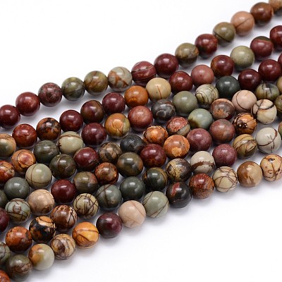Natural Polychrome Jasper/Picasso Stone/Picasso Jasper Round Bead Strands G-J303-16-4mm-1