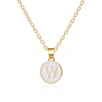 Alloy White Enamel Flat Round with Letter Pendant Necklaces FS-WG63565-23-1