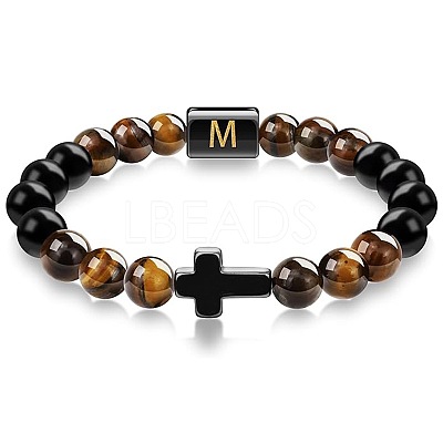 8MM Natural Tiger Eye and Matte Black Obsidian Round Beaded Stretch Bracelets SL9862-13-1