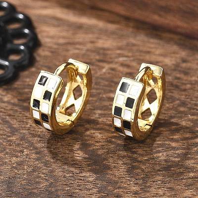 Tartan Pattern Enamel Chunky Hinged Huggie Hoop Earrings for Women EJEW-P196-22G-01-1