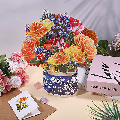 DIY Paper Flower Bouquet Greeting Card Sets AJEW-WH0455-197A-1