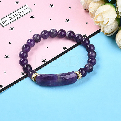 Natural Amethyst Beads Stretch Bracelets BJEW-T022-04G-1