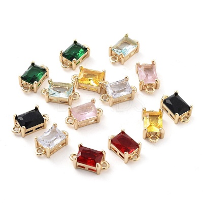 Brass Pave Faceted Glass Connector Charms KK-Q811-01-1