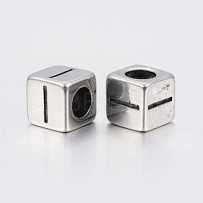 304 Stainless Steel Large Hole Letter European Beads LS-STAS-H428-01AS-I-1