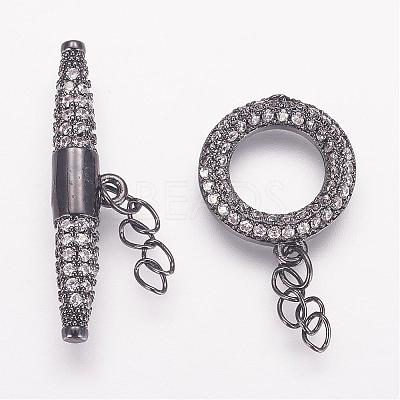 Brass Micro Pave Cubic Zirconia Ring Toggle Clasps ZIRC-P050-11B-1