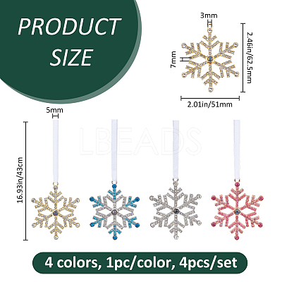 4Pcs 4 Colors Snowflake Alloy Pendant Decorations HJEW-FH0001-84-1