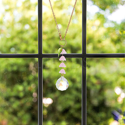 Teardrop Glass & Acrylic Flower Car Mirror Pendant Decorations HJEW-DR00051-1