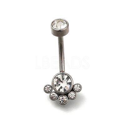 304 Stainless Steel Clear Cubic Zirconia Curved Barbell Belly Button Rings AJEW-D306-03P-02-1