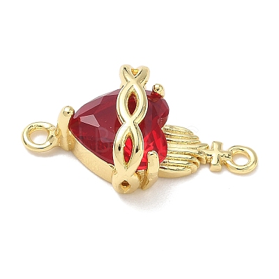 Brass with Glass Dark Red Sacred Heart Connector Charms X-KK-L253-27G-01-1