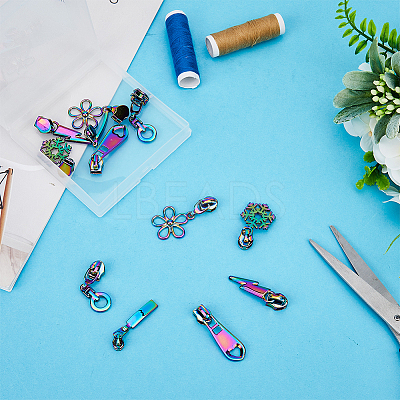 12Pcs 6 Style  Lightning Bolt/Snowflake/Flower Alloy Zipper Head Replacement FIND-GF0005-68-1