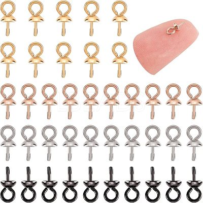 40Pcs 4 Colors Ion Plating(IP) 304 Stainless Steel Cup Pearl Peg Bails Pin Pendants STAS-UN0032-70-1