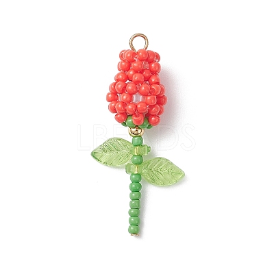 Glass Seed Beaded Rose Pendants PALLOY-MZ00959-03-1