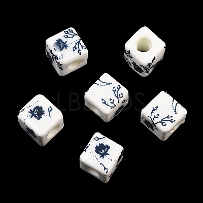 Floral Printed Porcelain Beads PORC-Q161-6-1