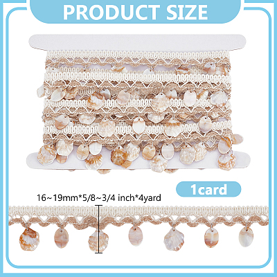 4 Yards Cotton Thread & Linen & Shell Beaded Trim Ribbon OCOR-DR0001-24B-1