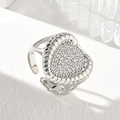 Brass Micro Pave Cubic Zirconia Cuff Open Rings for Women CU-CBA760A-13B-P-1