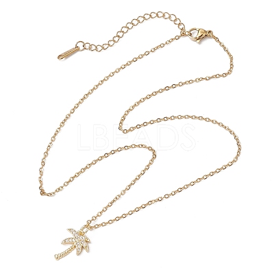 Coconut Tree Brass Micro Pave Clear Cubic Zirconia Pendant Necklaces NJEW-JN05148-02-1