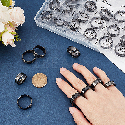 30Pcs 6 Styles 201 Stainless Steel Grooved Finger Ring Settings STAS-ME0003-12EB-1