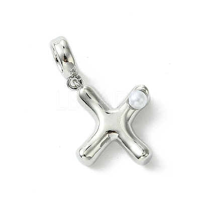 Rack Plating Brass with ABS Plastic Pearl European Dangle Charms KK-G501-02X-P-1