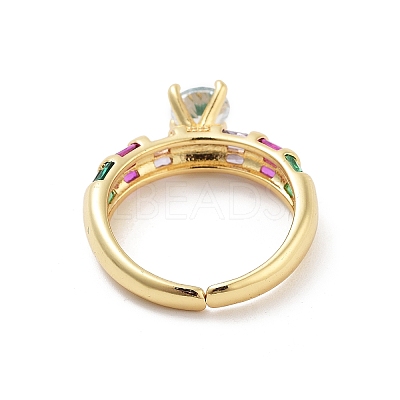 Brass Micro Pave Colorful Cubic Zirconia Open Cuff Ring for Women LS-RJEW-Z055-03G-01-1