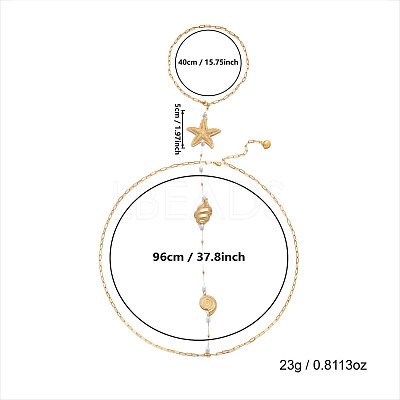 Ocean Alloy & Iron Starfish Shell Shape Back Chain Necklaces for Backless Dress with Imitation Pearl WG9F3AC-01-1
