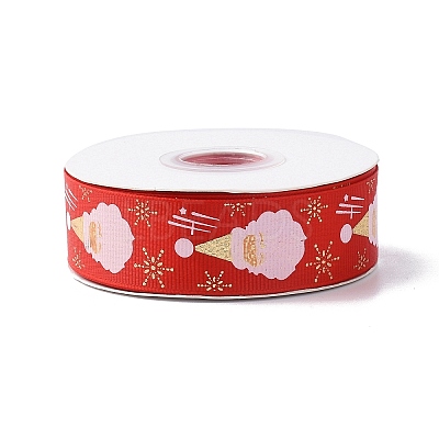 25 Yards Flat Christmas Theme Printed Polyester Grosgrain Ribbon OCOR-C004-04A-1