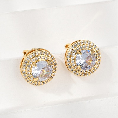 Brass Micro Pave Clear Cubic Zirconia Clip-on Earrings EJEW-H154-11B-G-1