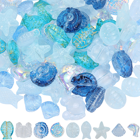 90Pcs 9 Styles Transparent Spray Painted Glass Beads GLAA-BM0001-02C-1