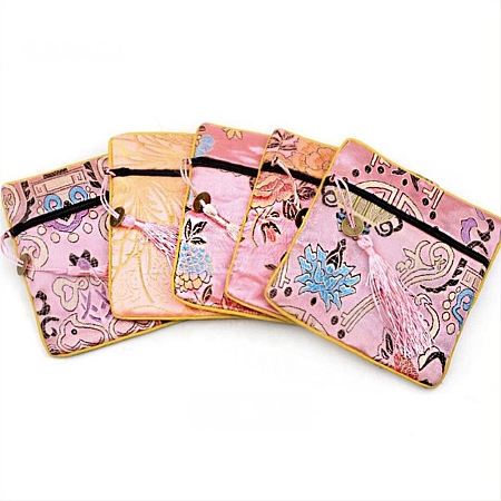 Chinese Brocade Tassel Zipper Jewelry Bag Gift Pouch ABAG-WH0005-46L-1