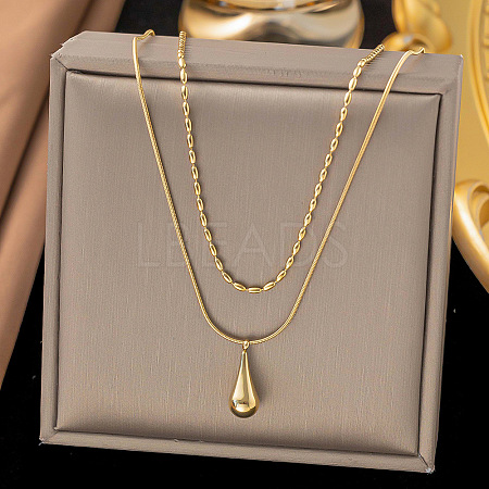 Teardrop 304 Stainless Steel Pendant Necklaces for Women NJEW-G157-06G-1