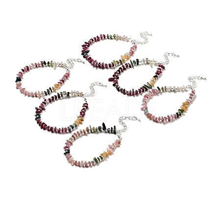 Natural Tourmaline Chips Beaded Bracelet G-D470-13S-1