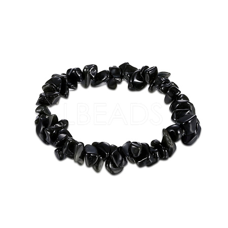 Natural Obsidian Chips Stretch Bracelets BJEW-BB16534-M-1