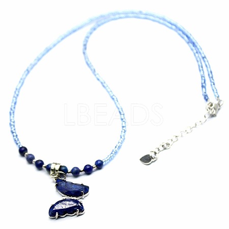 Natural Lapis Lazuli Alloy Butterfly Pendant Glass Seed Beaded Necklaces for Women TG9550-7-1