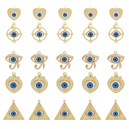 DICOSMETIC 30Pcs 5 Styles Rack Plating Alloy Enamel Evil Eye Pendants FIND-DC0002-43-1