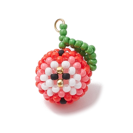 Handmade Glass Seed Beaded Apple Pendants PALLOY-MZ00397-1