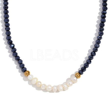 Fashion European Style Pearl Pendant Necklace for Women Handcrafted Stainless Steel Freshwater Pearl Deep Cut Crystal AX4759-7-1
