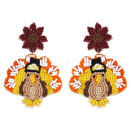 Alloy & Glass Seed Beaded Stud Dangle Earrings FS-WG6CE38-08-1