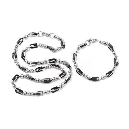 PVD Vacuum Plating 201 Stainless Steel Round & Arch Link Chain Necklace & Bracelets Set SJEW-G083-13EBP-1