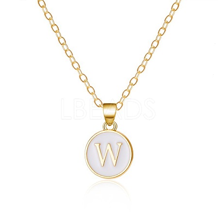 Alloy White Enamel Flat Round with Letter Pendant Necklaces FS-WG63565-23-1