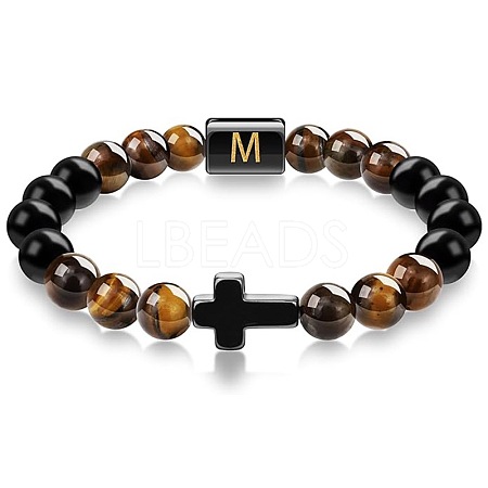 8MM Natural Tiger Eye and Matte Black Obsidian Round Beaded Stretch Bracelets SL9862-13-1