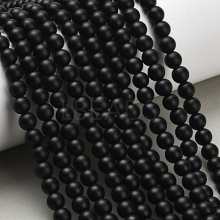 Natural Black Onyx(Dyed & Heated) Beads Strands X-G-Z024-01B-6mm-1