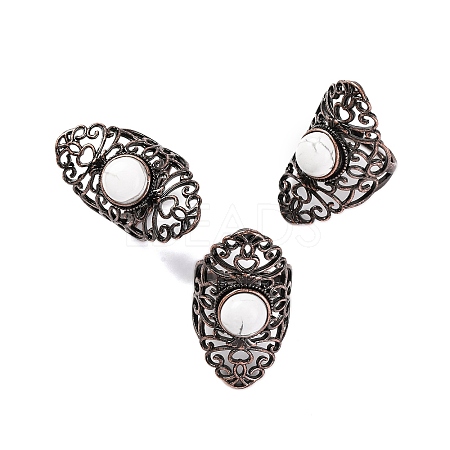 Natural Howlite Retro Finger Rings RJEW-B067-02R-24-1