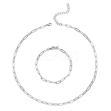 Brass Paperclip Chains Necklaces & Bracelets Sets SJEW-PH01378-06-1