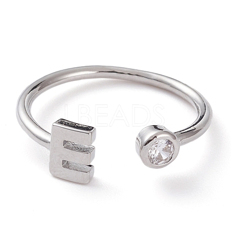 Brass Micro Pave Clear Cubic Zirconia Cuff Rings RJEW-J074-01P-E-1