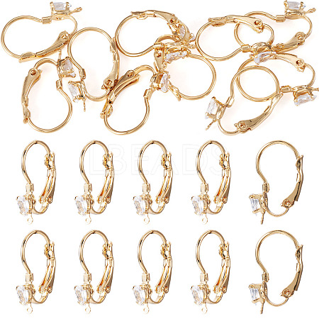 10Pcs Brass Micro Pave Clear Cubic Zirconia Leverback Earring Findings KK-TADJ0001-20B-1