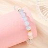 8MM Round Natural Rainbow Moonstone & Dyed White Jade & Madagascar Rose Quartz Beaded Stretch Bracelets BJEW-JB14489-2