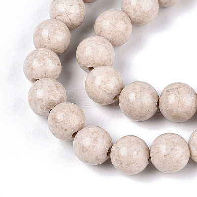 Dyed Natural Fossil Beads Strands G-T139-6mm-66A-1