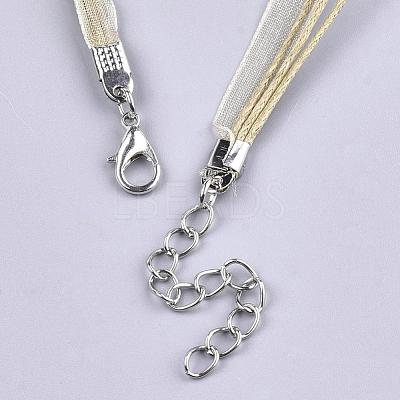 Waxed Cord and Organza Ribbon Necklace Making NCOR-T002-278-1
