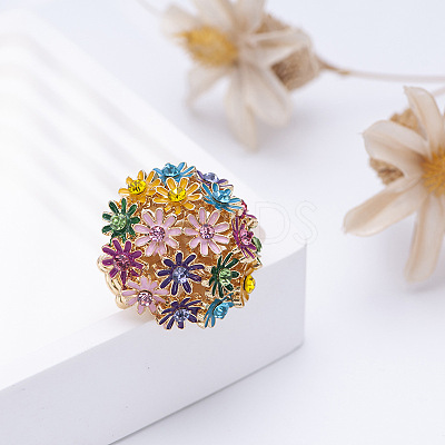 Flower Alloy with Rhinestone Enamel Finger Rings for Women FS-WG3A5AD-01-1