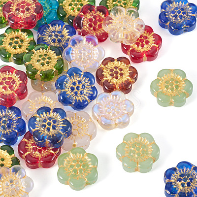 30Pcs Baking Paint and Golden Metal Enlaced Glass Beads DGLA-TA0001-54-1