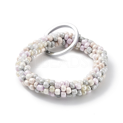 Glass Beaded Bracelet Wrist Keychain AJEW-Z018-01G-1